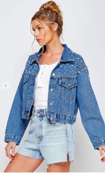 Gifts & Essentials DENIM CROP JACKET WITH PEARL #0 default thumbnail