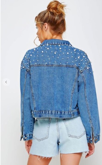 Gifts & Essentials DENIM CROP JACKET WITH PEARL #1 default thumbnail