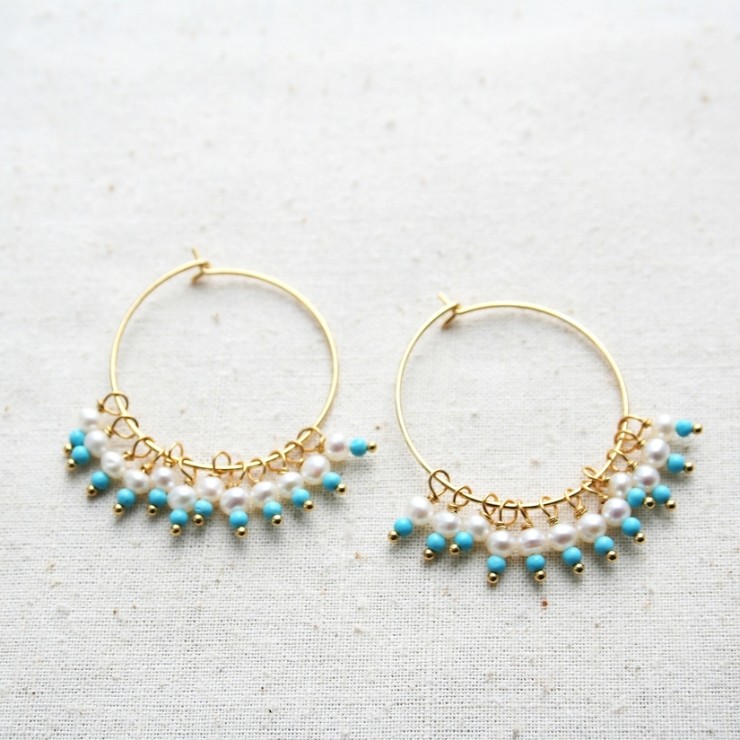 Laura Stark Designs Bohemian Turquoise + Pearl Hoops - Laura Stark Designs #0 default Gold picture