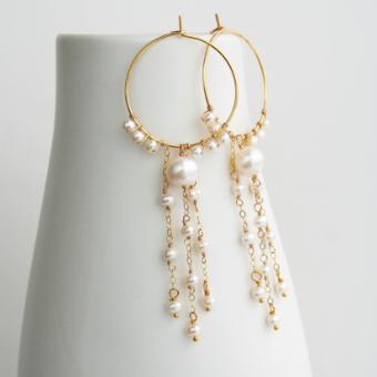Laura Stark Designs Pearl Hoop Dangle Earrings - Laura Stark Designs #0 default Gold thumbnail