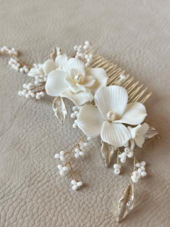Sarah Grace Handmade Alloy Leaf Rhinestone Ceram Flower Freshwater Pearls Bridal Hair Comb - Sarah Grace #0 default Silver thumbnail