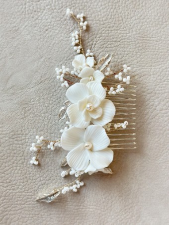 Sarah Grace Handmade Alloy Leaf Rhinestone Ceram Flower Freshwater Pearls Bridal Hair Comb - Sarah Grace #1 default Silver thumbnail