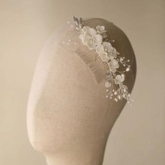 Sarah Grace Handmade Alloy Leaf Rhinestone Ceram Flower Freshwater Pearls Bridal Hair Comb - Sarah Grace #5 Gold thumbnail