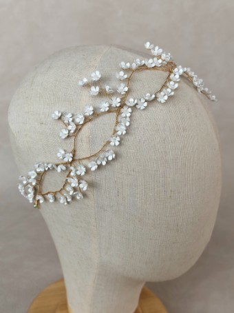 Sarah Grace Tiny White Flower Bridal Hair Vine - Sarah Grace $1 Gold thumbnail