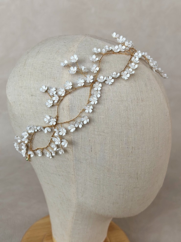 Sarah Grace Tiny White Flower Bridal Hair Vine - Sarah Grace #1 Gold picture