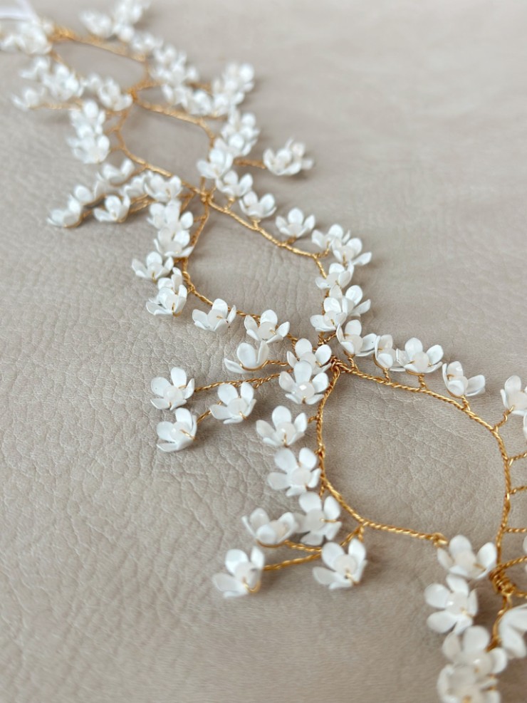 Sarah Grace #Tiny White Flower Bridal Hair Vine - Sarah Grace Image