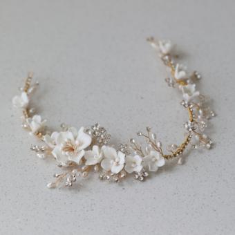 Sarah Grace Porcelain Flower Bridal Headband - Sarah Grace #10 Gold thumbnail