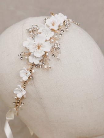 Sarah Grace Porcelain Flower Bridal Headband - Sarah Grace #2 Gold thumbnail