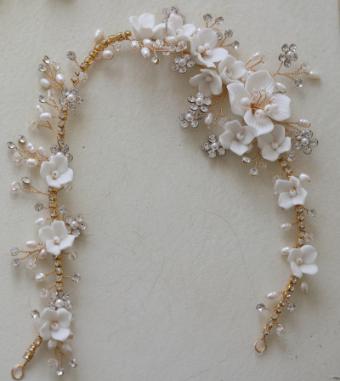 Sarah Grace Porcelain Flower Bridal Headband - Sarah Grace #9 Gold thumbnail