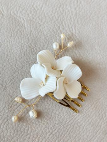 Sarah Grace Leaf Ceram Floral Freshwater Pearls Bridal Hair Comb - Sarah Grace #0 default Gold thumbnail
