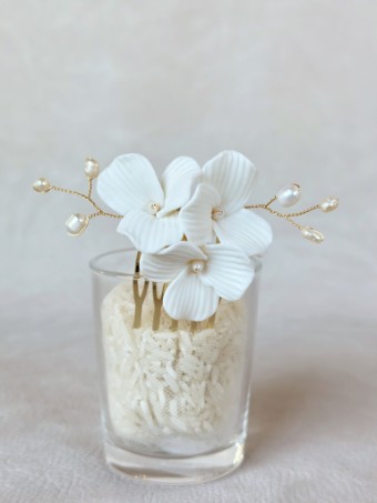 Sarah Grace Leaf Ceram Floral Freshwater Pearls Bridal Hair Comb - Sarah Grace #2 default Gold thumbnail