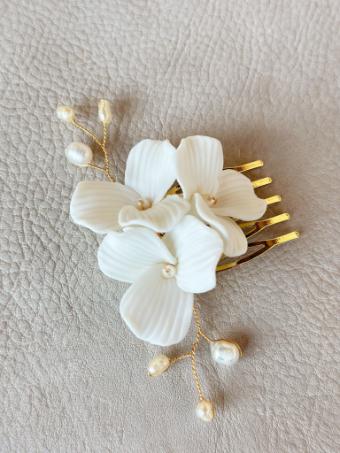 Sarah Grace Leaf Ceram Floral Freshwater Pearls Bridal Hair Comb - Sarah Grace #1 Gold thumbnail
