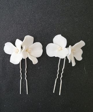 Sarah Grace Leaf Ceram Floral Freshwater Pearls Bridal Hair Sticks Set of 2 - Sarah Grace #0 default Silver picture