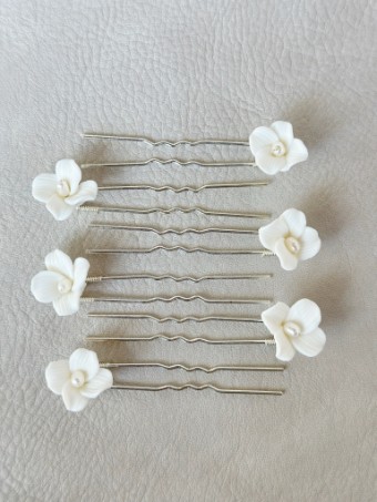 Sarah Grace Handmade Freshwater Pearls Ceram Flower Bridal Hair Pin Set of 6 - Sarah Grace $1 default Silver thumbnail