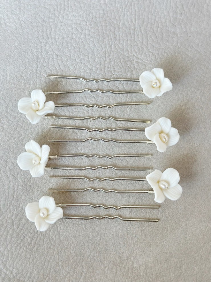Sarah Grace Handmade Freshwater Pearls Ceram Flower Bridal Hair Pin Set of 6 - Sarah Grace #1 default Silver picture