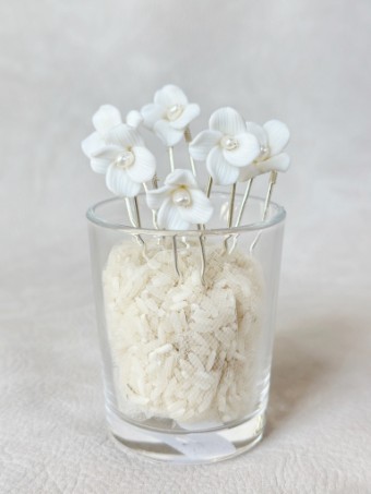 Sarah Grace Handmade Freshwater Pearls Ceram Flower Bridal Hair Pin Set of 6 - Sarah Grace $0 default Silver thumbnail