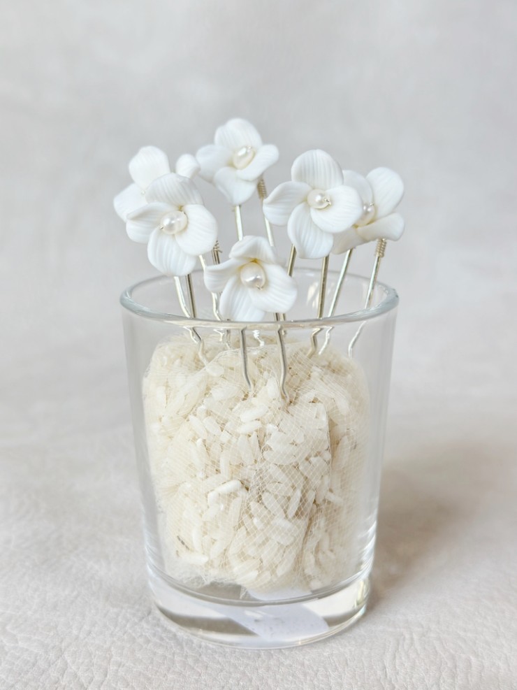 Sarah Grace Handmade Freshwater Pearls Ceram Flower Bridal Hair Pin Set of 6 - Sarah Grace #0 default Silver picture