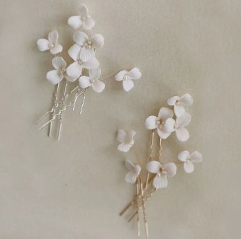 Sarah Grace Handmade Ceramic Flower Freshwater Pearls Hair Pin Set - Sarah Grace $0 default Silver thumbnail