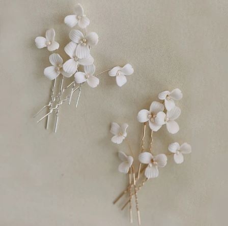 Sarah Grace Handmade Ceramic Flower Freshwater Pearls Hair Pin Set - Sarah Grace #0 default Silver picture