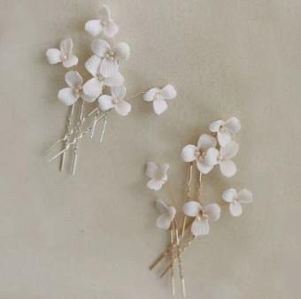 Sarah Grace Handmade Ceramic Flower Freshwater Pearls Hair Pin Set - Sarah Grace #0 default Silver thumbnail