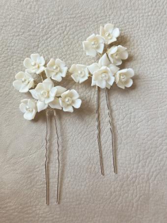 Sarah Grace Handmade Ceram Flower Pearls Bridal Hair Pin- Set of 2  - Sarah Grace #1 Silver thumbnail