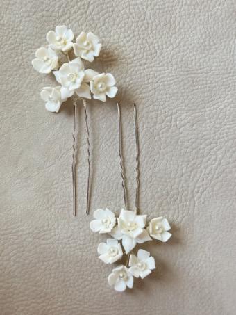 Sarah Grace Handmade Ceram Flower Pearls Bridal Hair Pin- Set of 2  - Sarah Grace #2 default Silver thumbnail