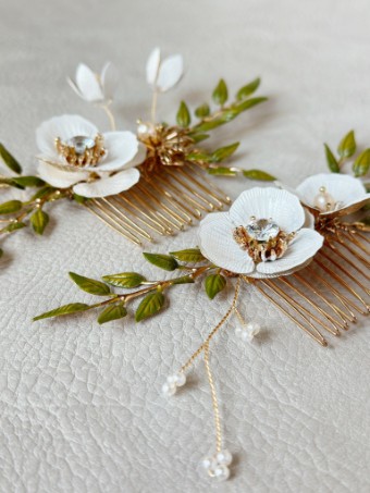Sarah Grace Flower Leaf (color) Hair Comb Set of 2 - Sarah Grace #0 default Gold thumbnail