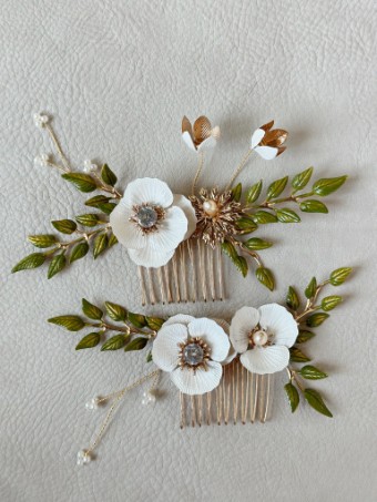Sarah Grace Flower Leaf (color) Hair Comb Set of 2 - Sarah Grace #1 default Gold thumbnail