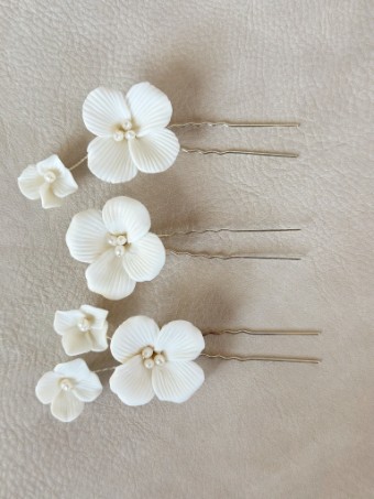 Sarah Grace Ceramic Floral Hair Sticks Set of 3 - Sarah Grace #1 default Silver thumbnail