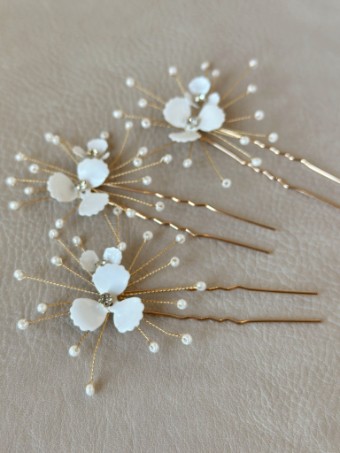 Sarah Grace Beaded Floral Hair Sticks - Set of 3 #2 Gold Only thumbnail