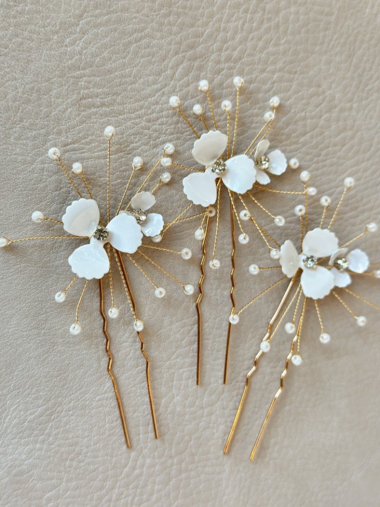 Sarah Grace Beaded Floral Hair Sticks - Set of 3 #0 default Gold Only picture