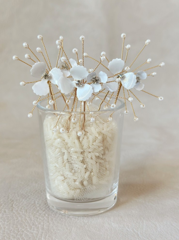 Sarah Grace Beaded Floral Hair Sticks - Set of 3 #1 Gold Only picture