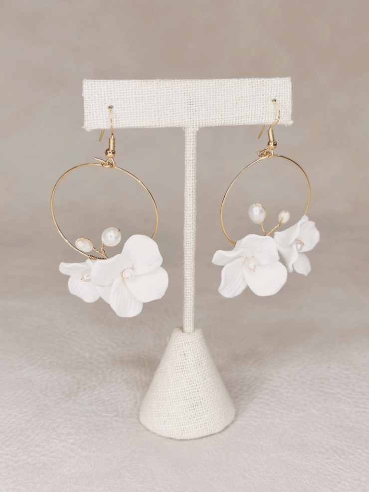 Sarah Grace Porcelain Flower Freshwater Pearls Earrings - Sarah Grace #1 Gold picture