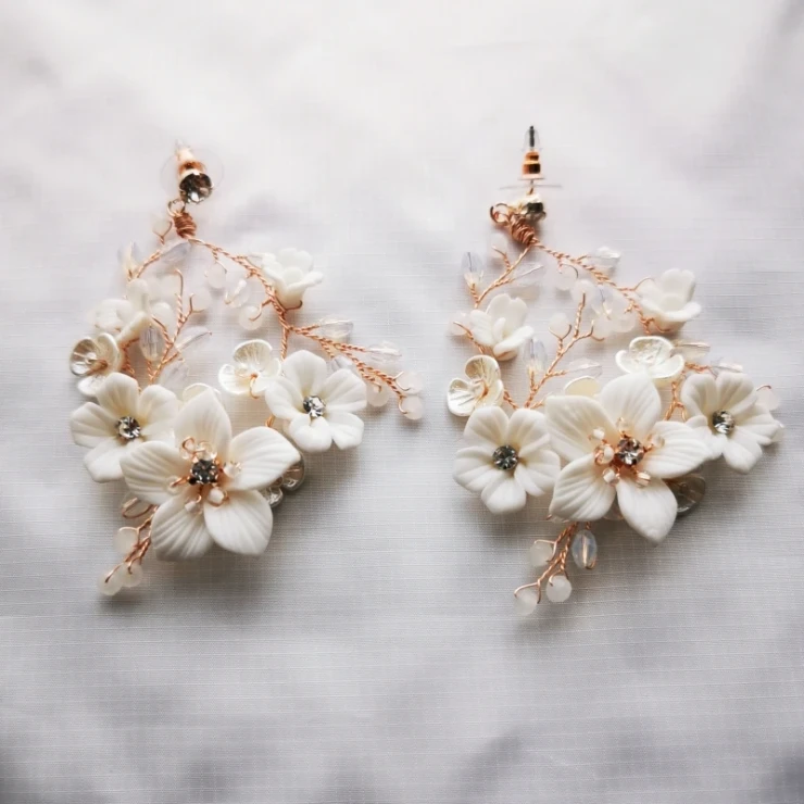 Sarah Grace Handmade White Porcelain Flower Bridal Earrings - Sarah Grace #0 default Silver picture