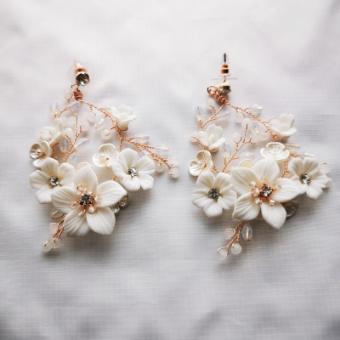 Sarah Grace Handmade White Porcelain Flower Bridal Earrings - Sarah Grace #0 default Silver thumbnail