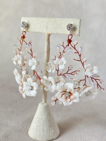 Sarah Grace Handmade White Porcelain Flower Bridal Earrings - Sarah Grace #2 Silver thumbnail