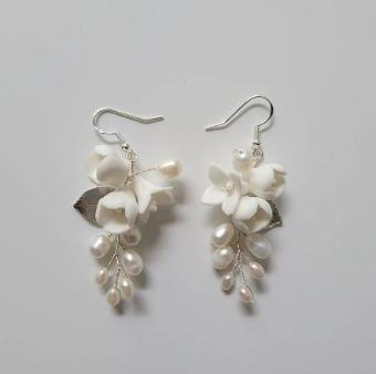 Sarah Grace Crystal Ceramic Floral Pearls Earrings -Sarah Grace #0 default Silver thumbnail
