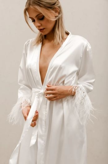 Heirloom Bridal Company Feather Sleeve Bridal Robe Short #2 default Ivory picture