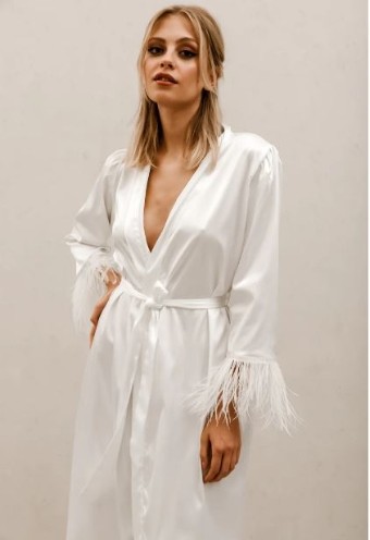 Heirloom Bridal Company Feather Sleeve Bridal Robe Short #0 default Ivory thumbnail