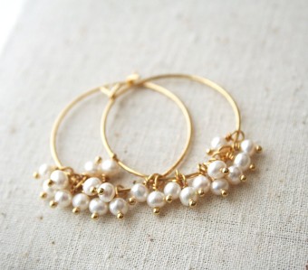 Laura Stark Designs Pearl Hoop Earrings #0 default Gold thumbnail