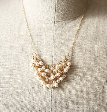 Laura Stark Designs Cluster Pearl Bridal Necklace #0 default Gold thumbnail