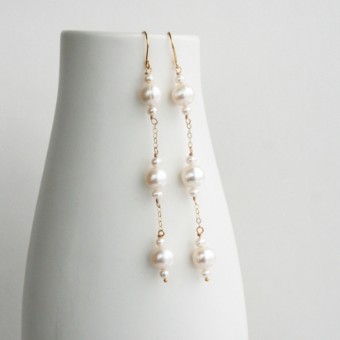 Laura Stark Designs Triple Pearl Drop Earrings #0 default Gold thumbnail