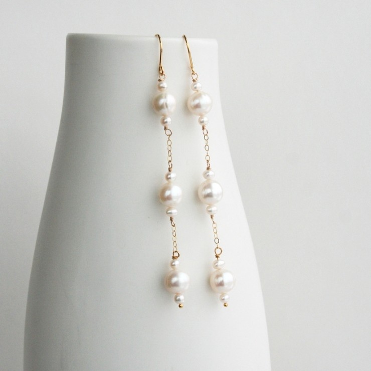 Laura Stark Designs #Triple Pearl Drop Earrings Image