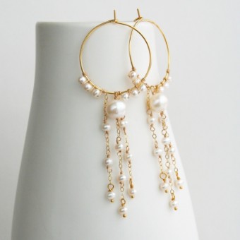 Laura Stark Designs Pearl Hoop Dangle Earrings #0 default Gold thumbnail