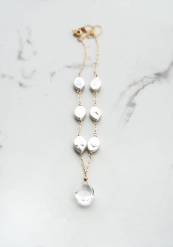 Laura Stark Designs Oval Pearl Drop Necklace #1 Silver thumbnail