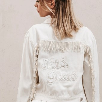 Heirloom Bridal Company Pearl Fringe Denim Jacket #2 White thumbnail