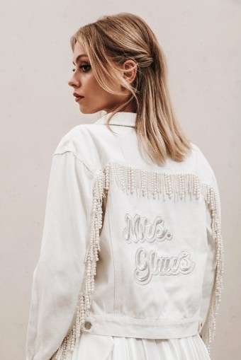 Heirloom Bridal Company Pearl Fringe Denim Jacket #0 default White thumbnail