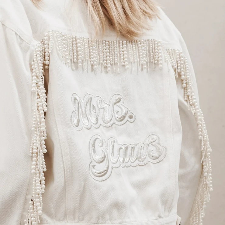 Heirloom Bridal Company Pearl Fringe Denim Jacket #1 White picture