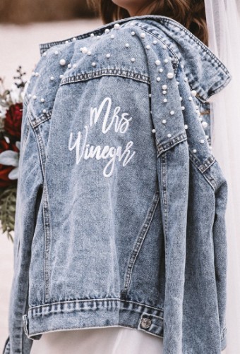 Heirloom Bridal Company Classic Pearl Studded Denim Jacket #0 default Classic Blue Denim thumbnail