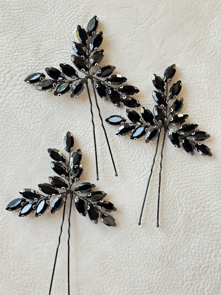 Sarah Grace Black European Crystal Hair Pins Set of 3 - Sarah Grace #1 Black picture